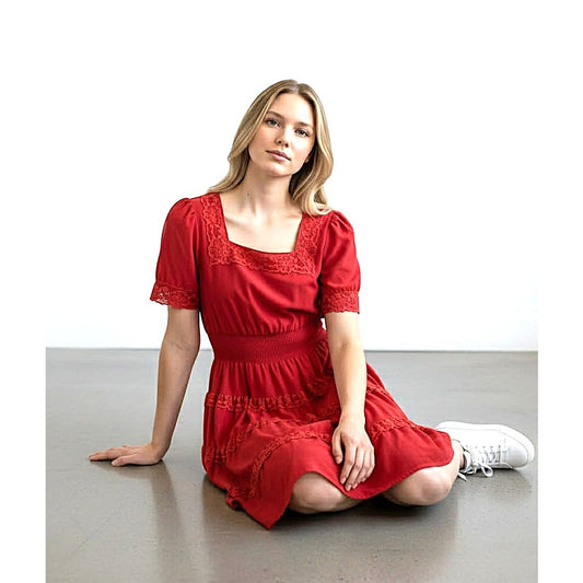 ONLY ONE!!! Vintage 1970s Partners Please Red Square Dance Dress ~ Size 14