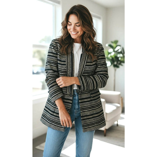 Black Metallic Woven Jacket with Pockets – Size 0 SMALL