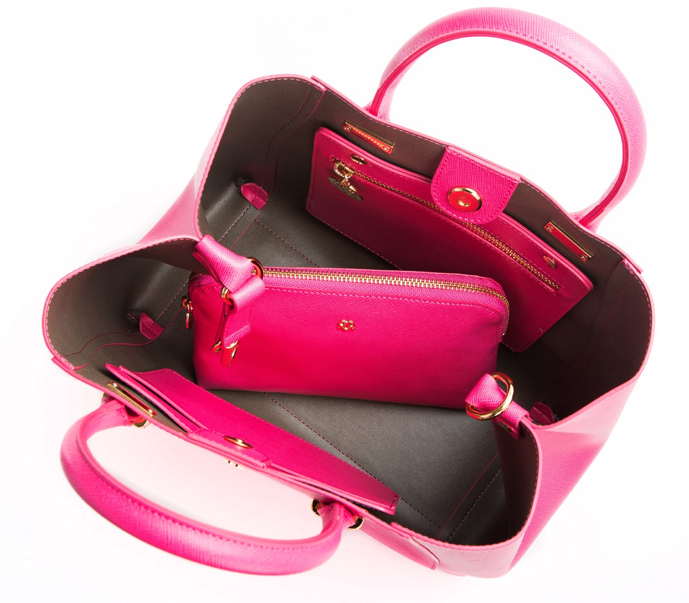 Jane - Hot Pink Vegan Leather Satchel & Makeup Pouch