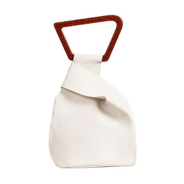 Luxury Leather Bucket Shoulder Bag with Acrylic Handle – Crossbody Convertible