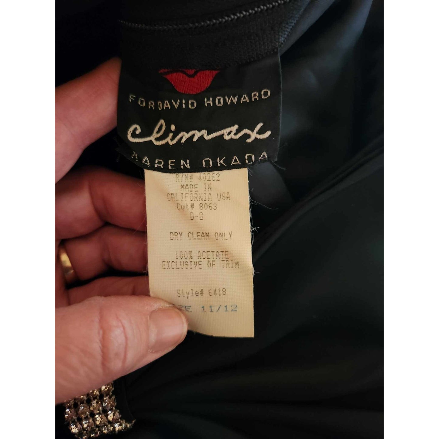 ONLY ONE!!! Vintage 1980s CLIMAX David Howard Black Strapless Party Dress Sz 11/12