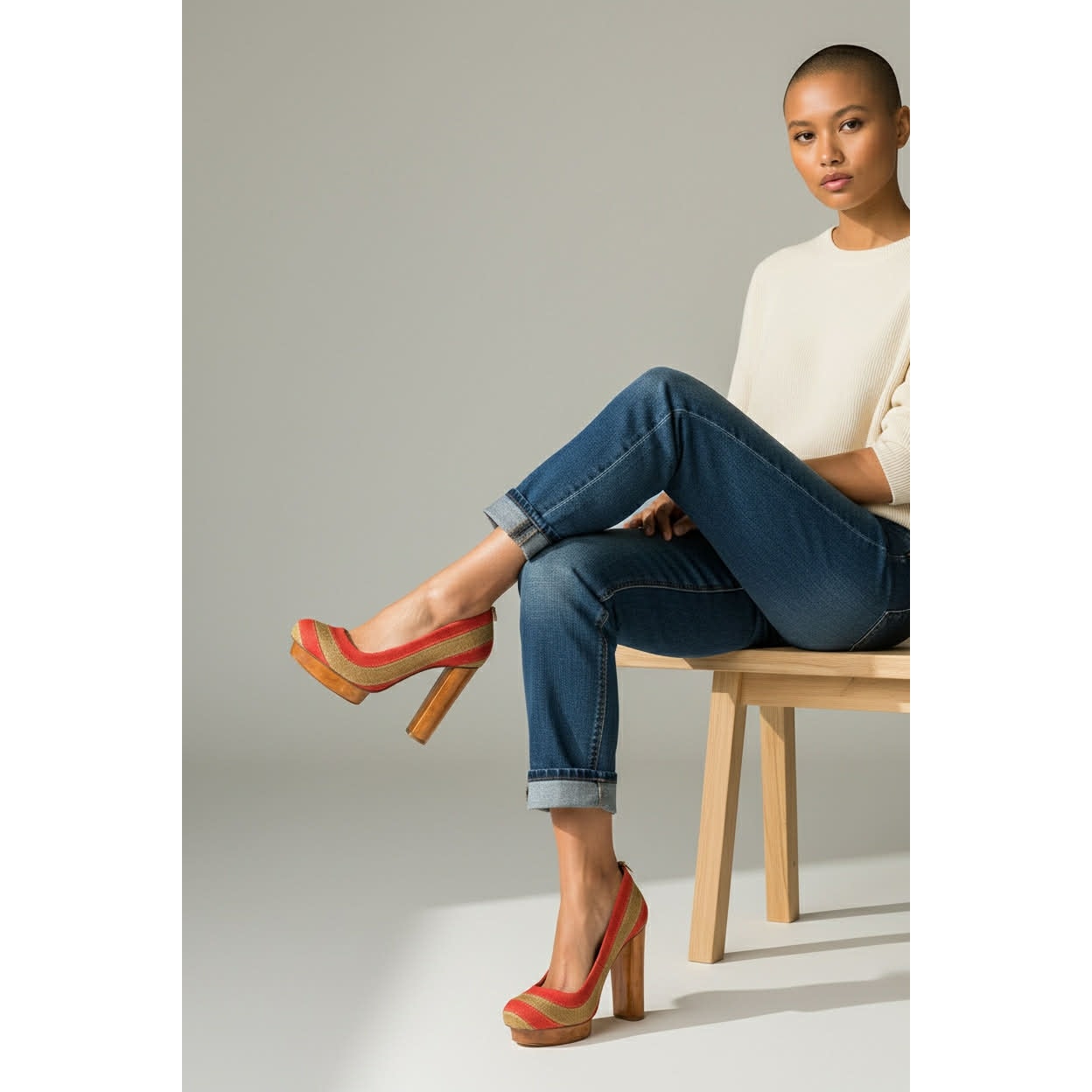 ONLY ONE!!! Tory Burch $250 LIMITED JOELLE Linen Block Platform Heels ~ Size 6M