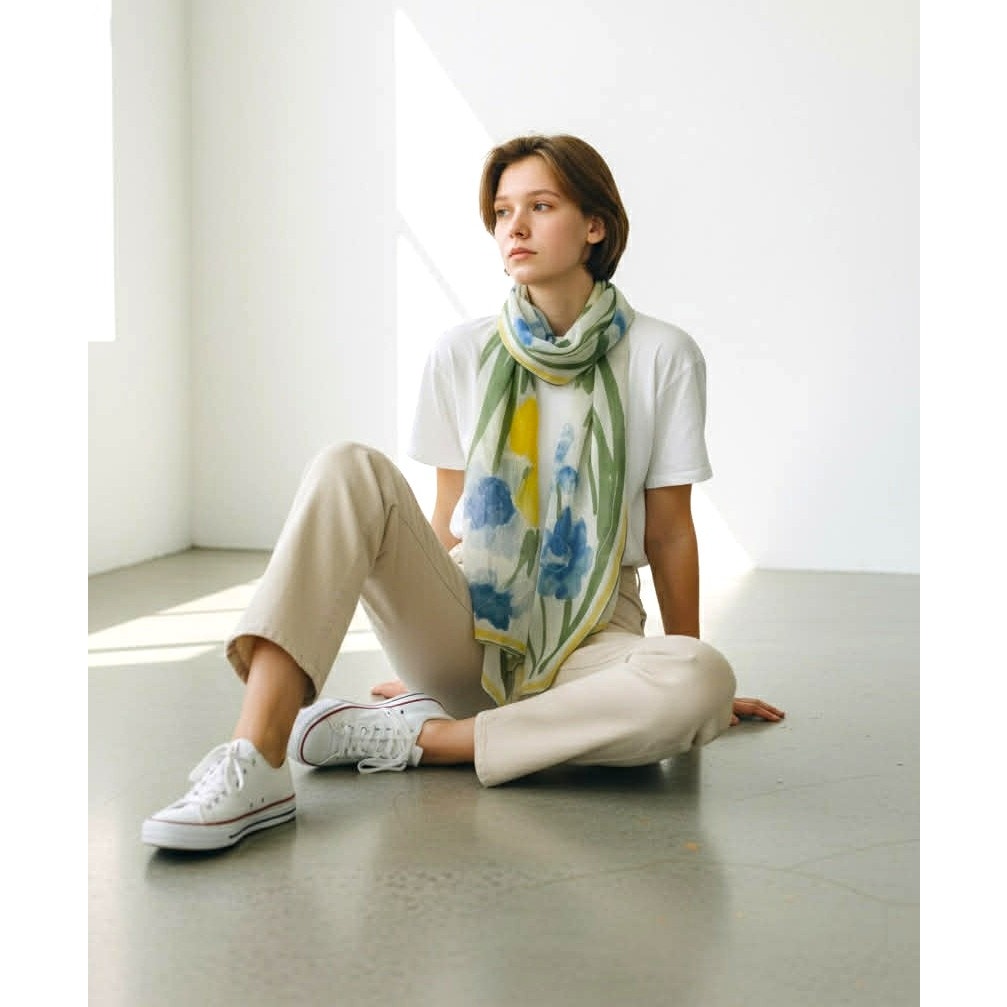 ONLY ONE!!! Vintage Vera Neumann Silk Chiffon Floral Scarf Made in Japan