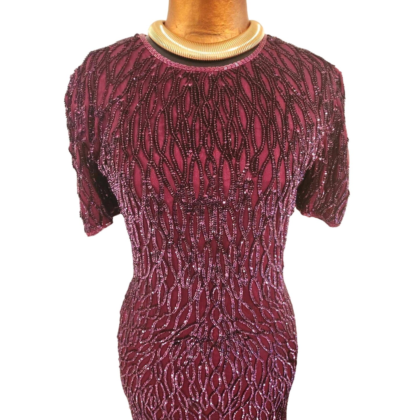 ONLY ONE!!! Vintage 1980s Sweelo Beaded Sequin Burgundy Dress ~ Size 8