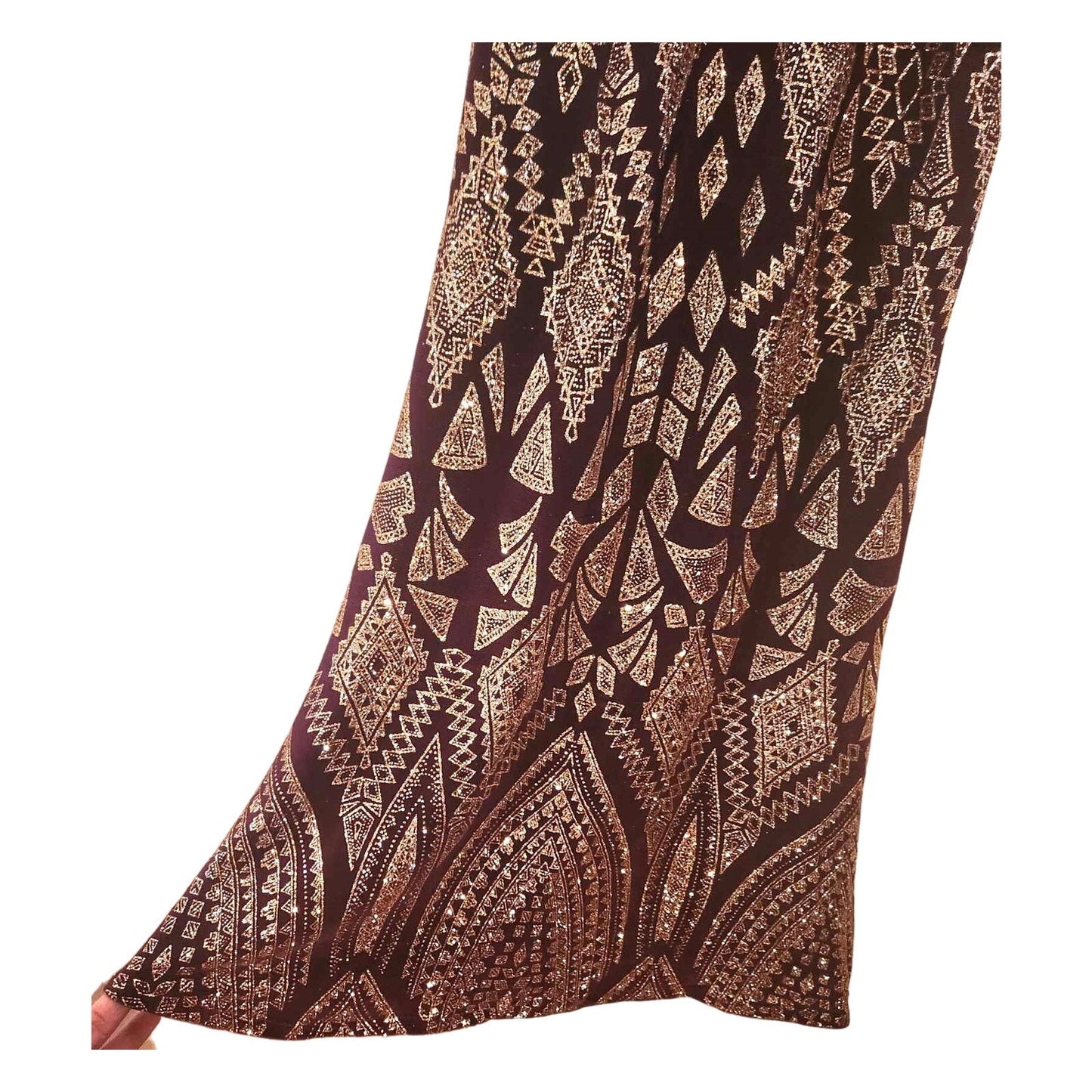 ONLY ONE!!! Vintage 90s Metallic Plum & Gold Halter Evening Gown by JUMP (Size 3/4)