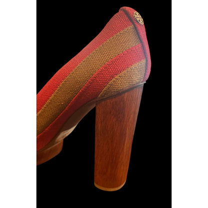 ONLY ONE!!! Tory Burch $250 LIMITED JOELLE Linen Block Platform Heels ~ Size 6M