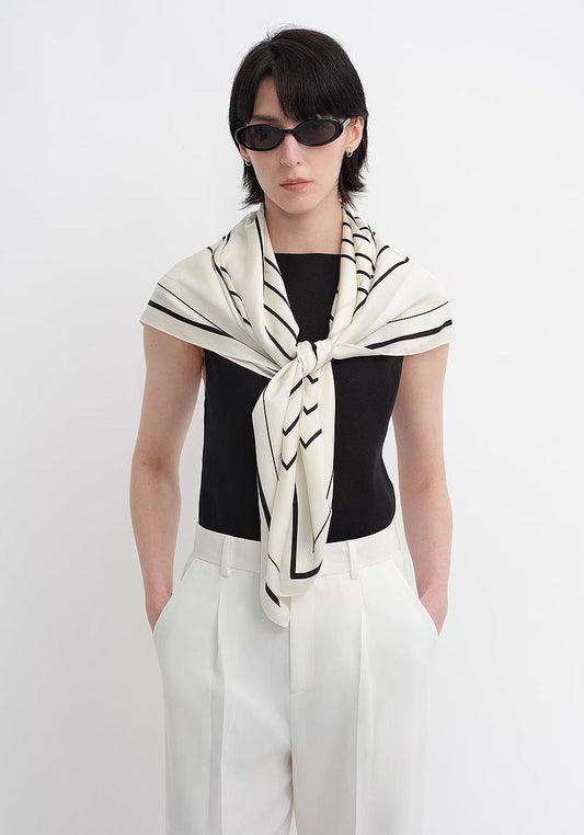 Stretch Silk Geometric Print Scarf – Luxe Mulberry Silk Blend ✨🧣