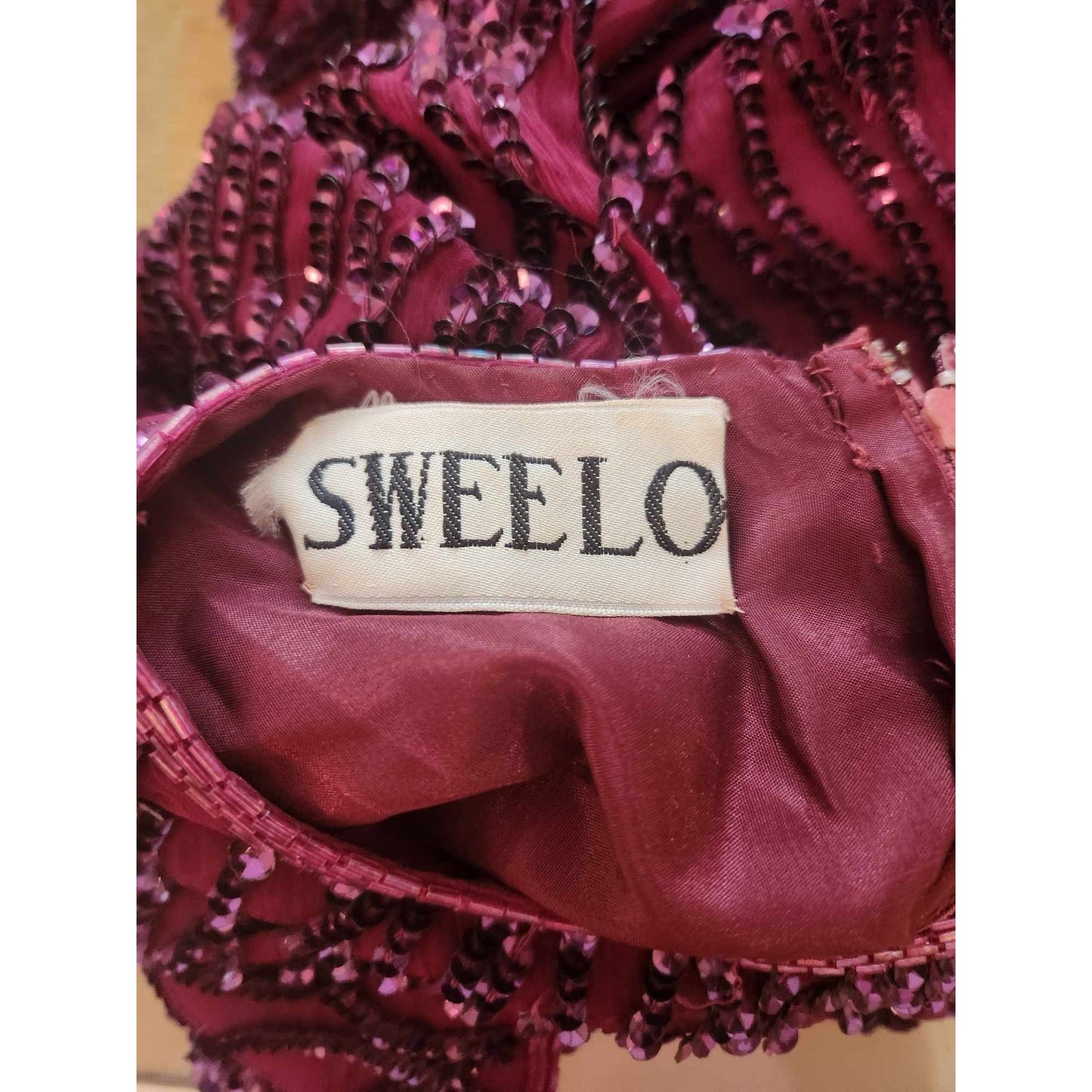 ONLY ONE!!! Vintage 1980s Sweelo Beaded Sequin Burgundy Dress ~ Size 8