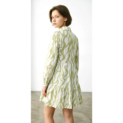 Zara Green White Abstract Print Tiered DressSize M