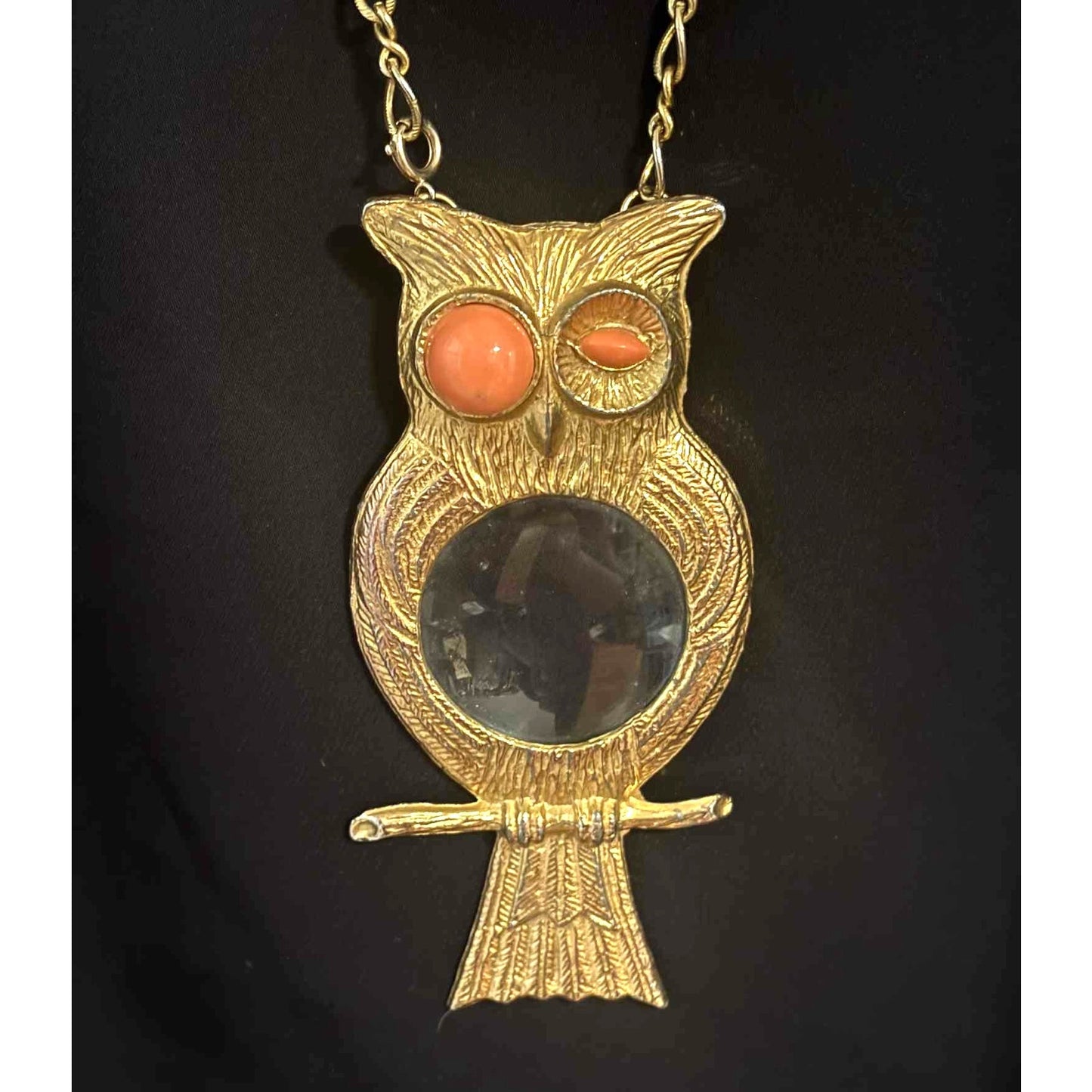ONLY ONE!!! Vintage Gold Owl Magnifier Necklace | 1960s Statement Pendant