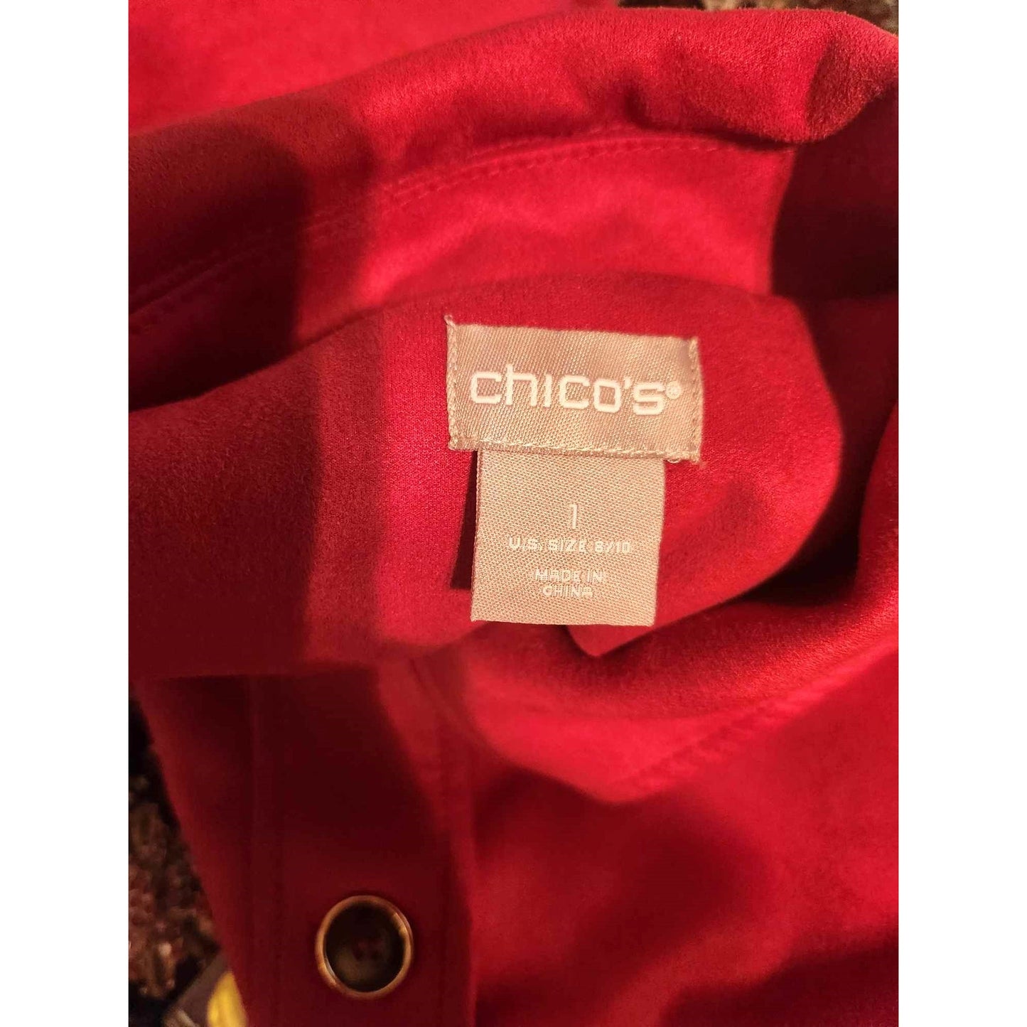 Chico’s Vibrant Red Velour Button-Front Jacket – Size 1 (M/L)