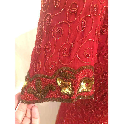ONLY ONE!!! Vintage Night Vogue Red Silk Beaded Sequin Dress L