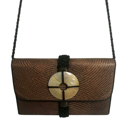 ONLY ONE!!! Vintage Cara Jacobs Woven Shoulder Crossbody Bag Brown Black Shell Accent