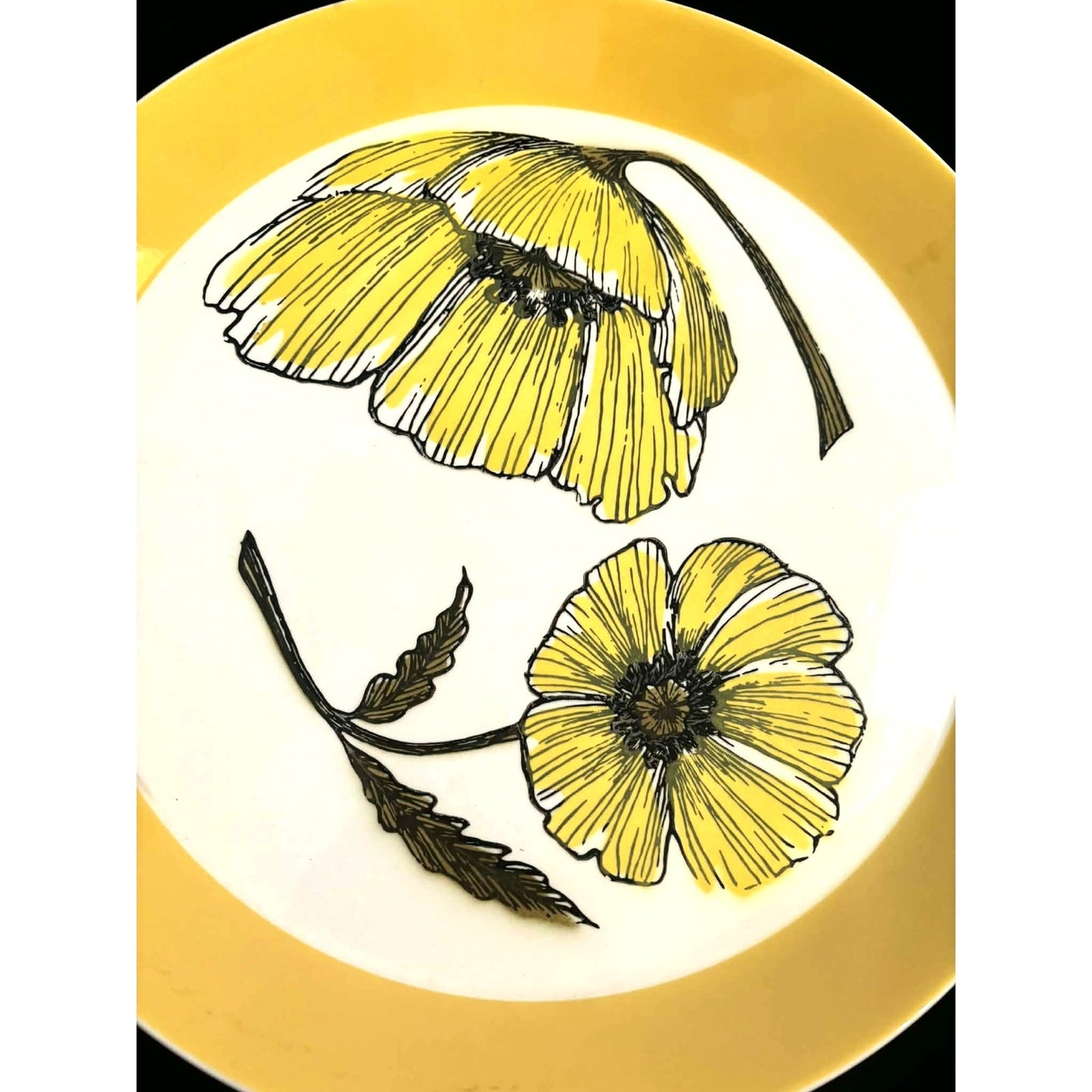 ONLY ONE!!! Vintage Large Mikasa Duplex MCM Yellow Floral Plate Ben Seibel