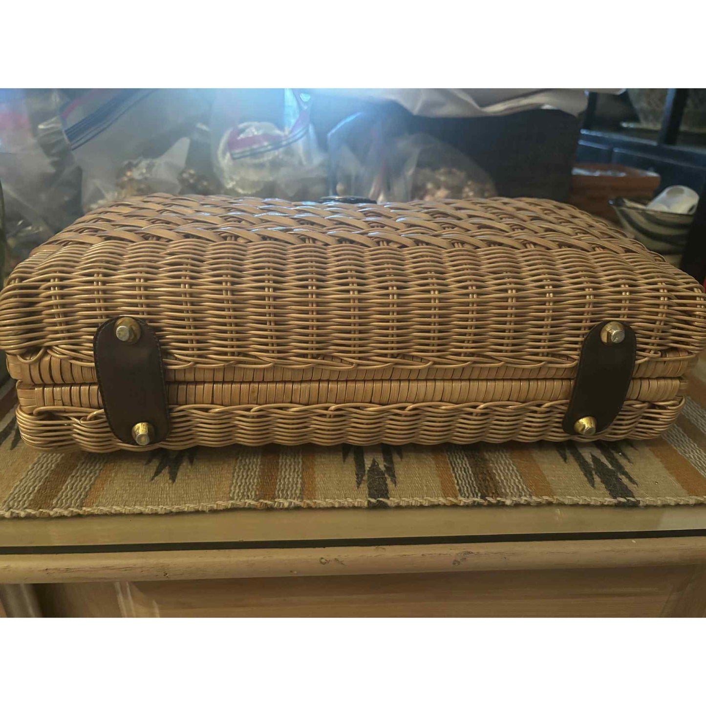 ONLY ONE!!! Vintage Wicker Box Handbag with Leather Handle & Brass Latch – 1950s Palm Beach Style
