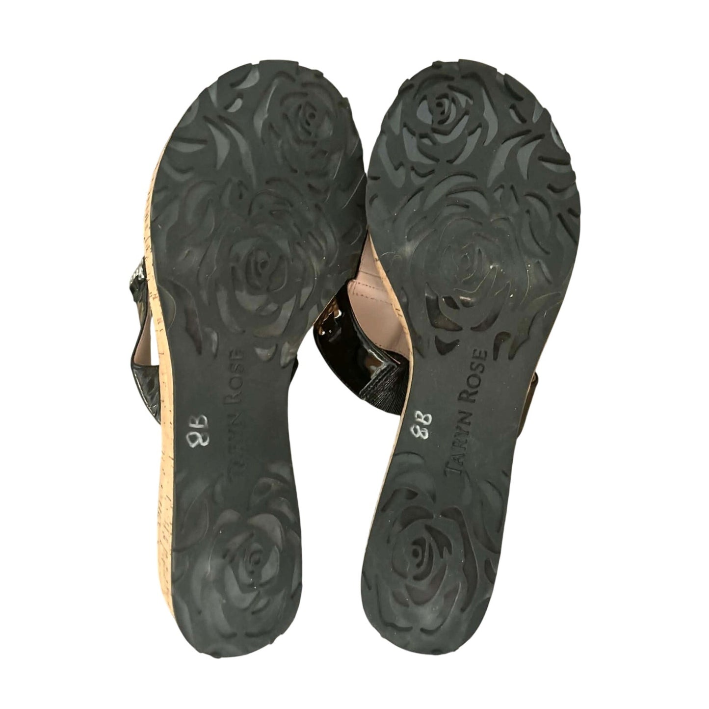 Taryn Rose “Nelly” Black Patent Leather Sandals with Silver Hardware – Size 10