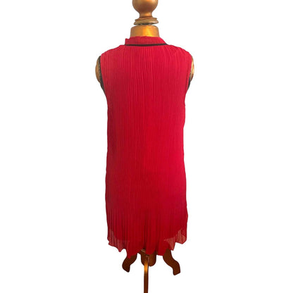 ONLY ONE!!! DKNY Red Pleated Chiffon Shift Dress with Black Bow Detail ~ Size 6
