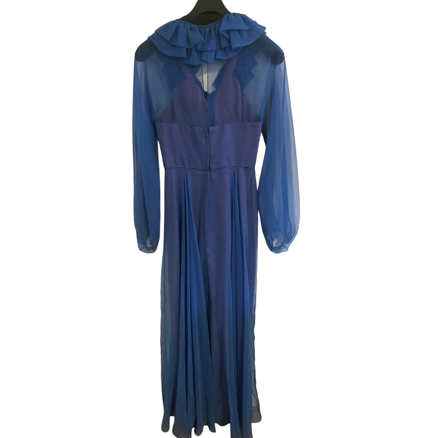 Vintage Hovland Swanson Blue Chiffon Ruffle Maxi Dress ~ Size S