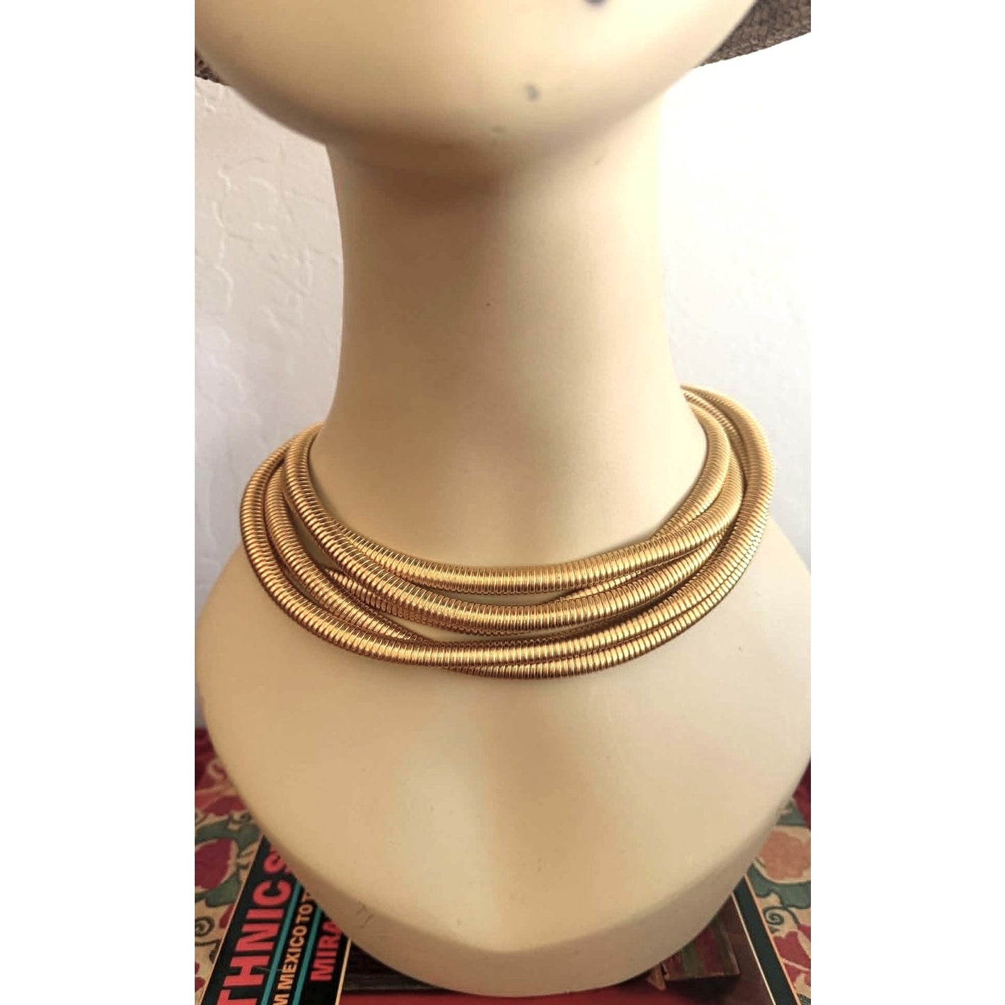 Milor Italy Bronze 5 Strand Gold Tone Statement Collar Necklace Adjustable 22.5”