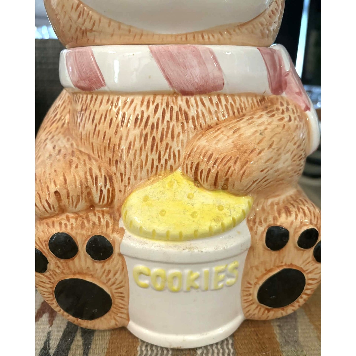 Vintage Cottage Bear Cookie Jar with Pink Bow | Made in Taiwan