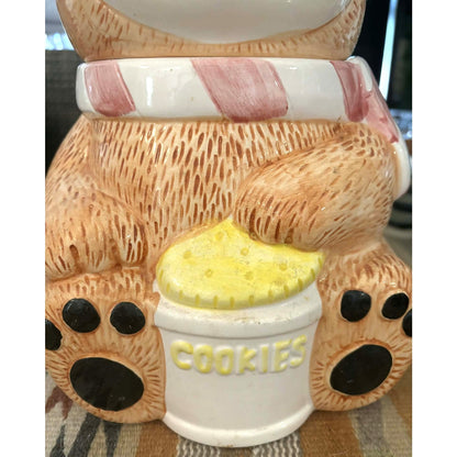 Vintage Cottage Bear Cookie Jar with Pink Bow | Made in Taiwan