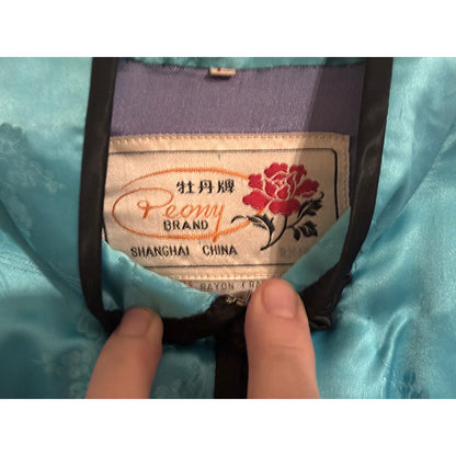 Vintage 1990s Turquoise Quilted Mandarin Jacket with Frog Closures | Size L