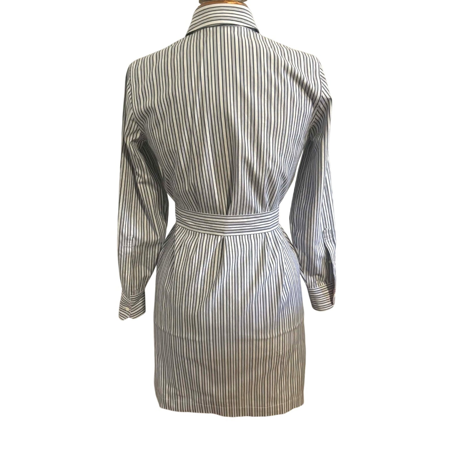 Brooks Brothers Blue Pinstripe Cotton Shirtdress with Contrast Cuffs