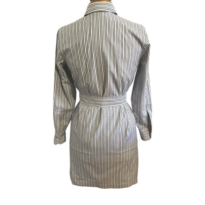Brooks Brothers Blue Pinstripe Cotton Shirtdress with Contrast Cuffs
