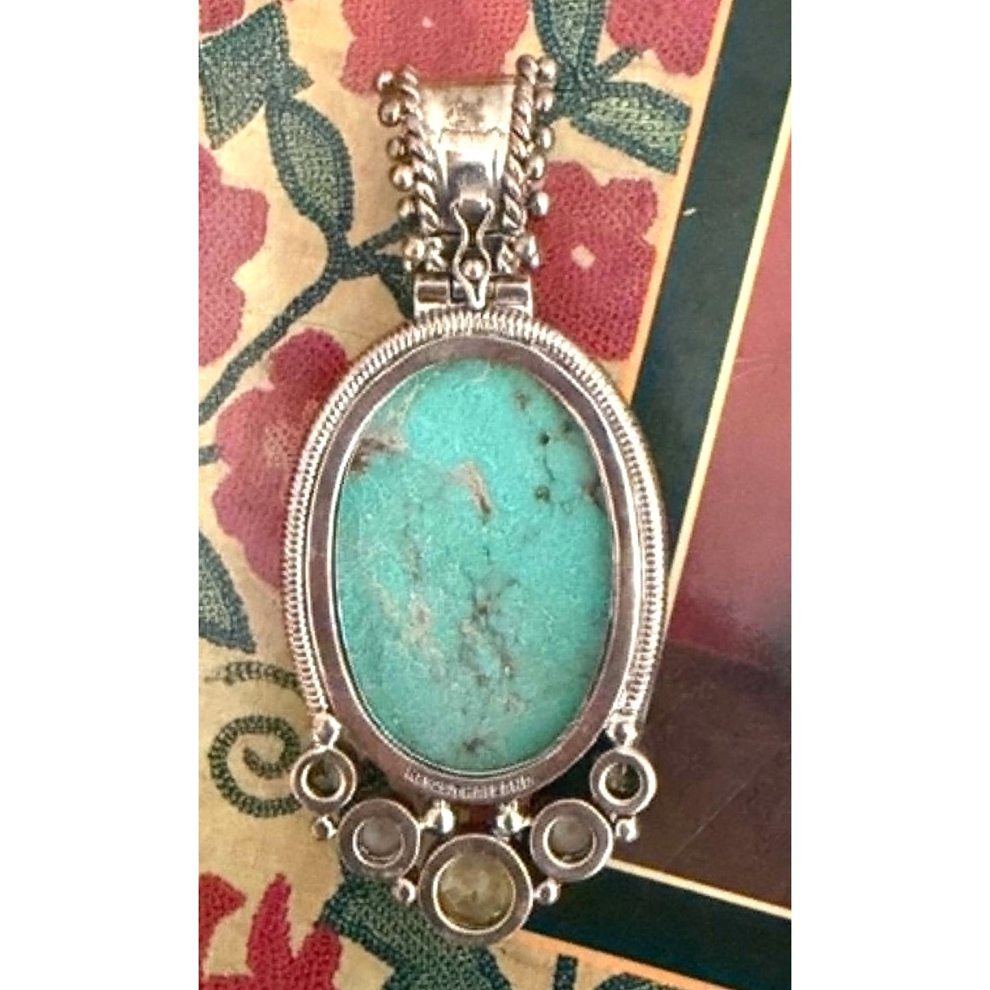 Sterling Silver Turquoise, Pearl & Peridot Artisan Pendant – Thailand