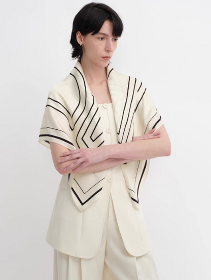 Stretch Silk Geometric Print Scarf – Luxe Mulberry Silk Blend ✨🧣