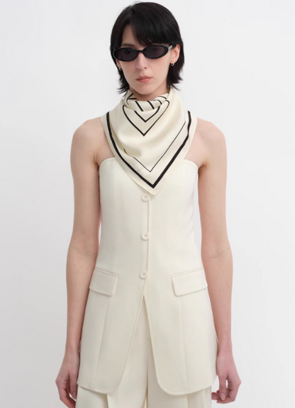 Stretch Silk Geometric Print Scarf – Luxe Mulberry Silk Blend ✨🧣