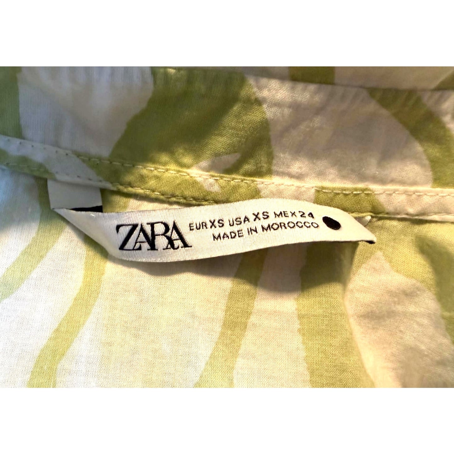 Zara Green White Abstract Print Tiered DressSize M