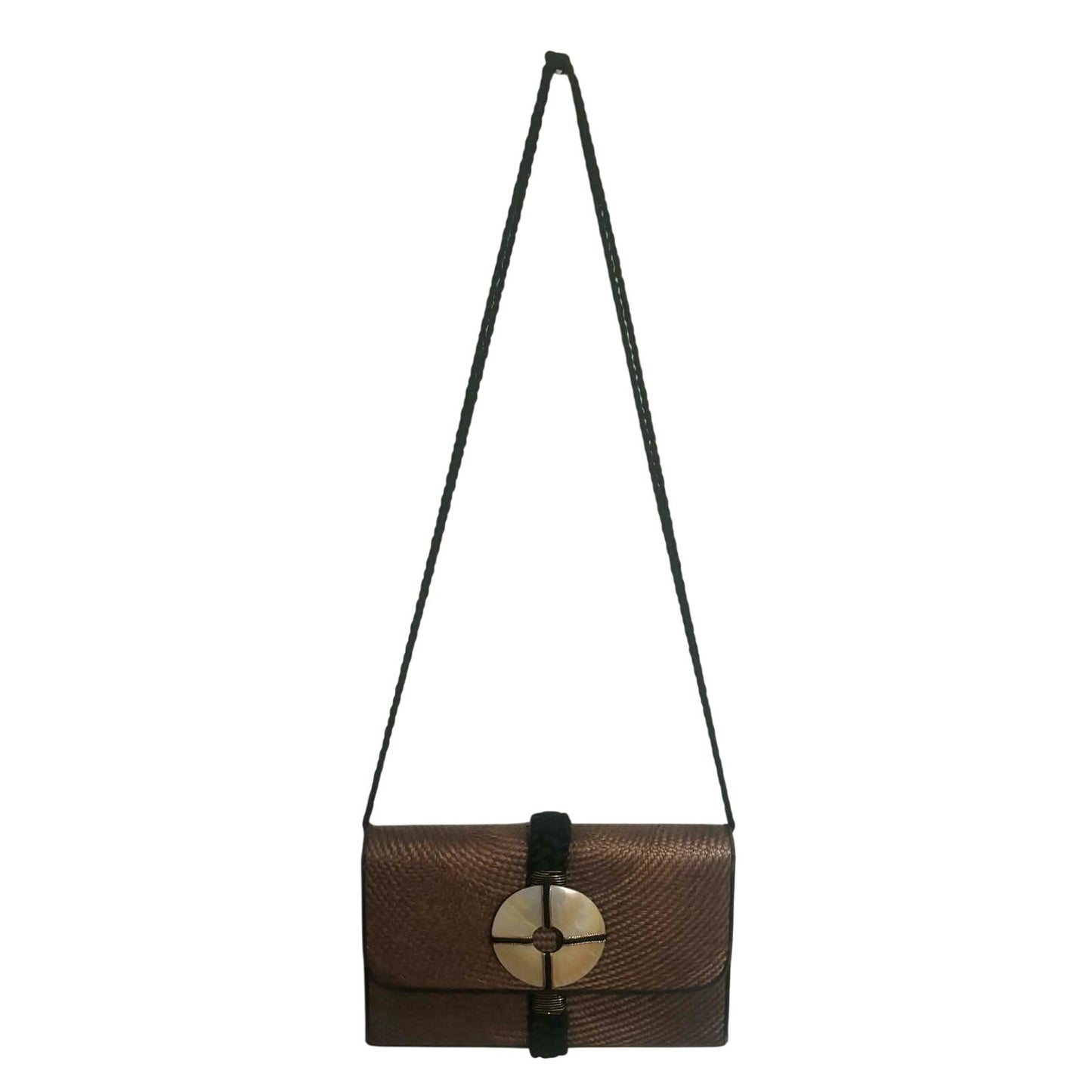 ONLY ONE!!! Vintage Cara Jacobs Woven Shoulder Crossbody Bag Brown Black Shell Accent