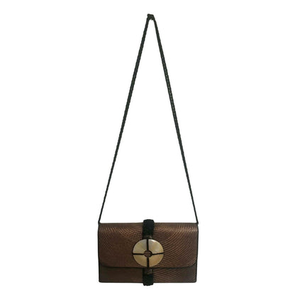 ONLY ONE!!! Vintage Cara Jacobs Woven Shoulder Crossbody Bag Brown Black Shell Accent