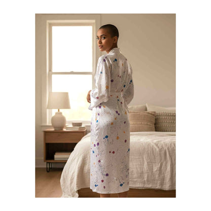 ONLY ONE!!! Vintage Intimate Affair Long White Satin Paint Splattered Robe ~ Size L