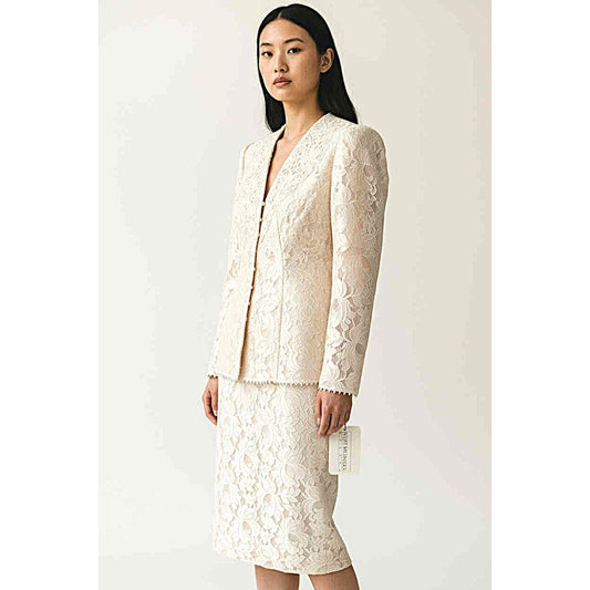 ONLY ONE!!! Vintage Scott McClintock NWT Ivory Lace Skirt Suit Set 2-Piece Size 6 Made USA