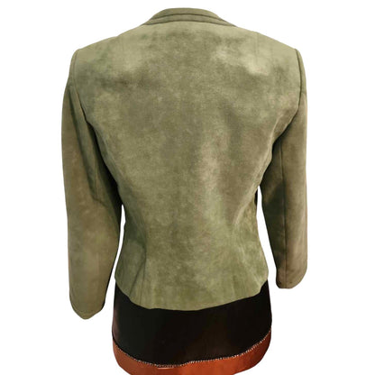 ONLY ONE!!! Vintage 1970s Moss Green Brushed Suede James Chen Skirt Suit Set ~ Size Small