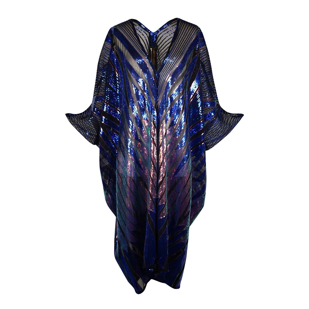 Midnight Lotus Sequin Caftan – One-Size Art Deco Glam