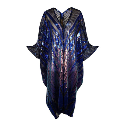Midnight Lotus Sequin Caftan – One-Size Art Deco Glam
