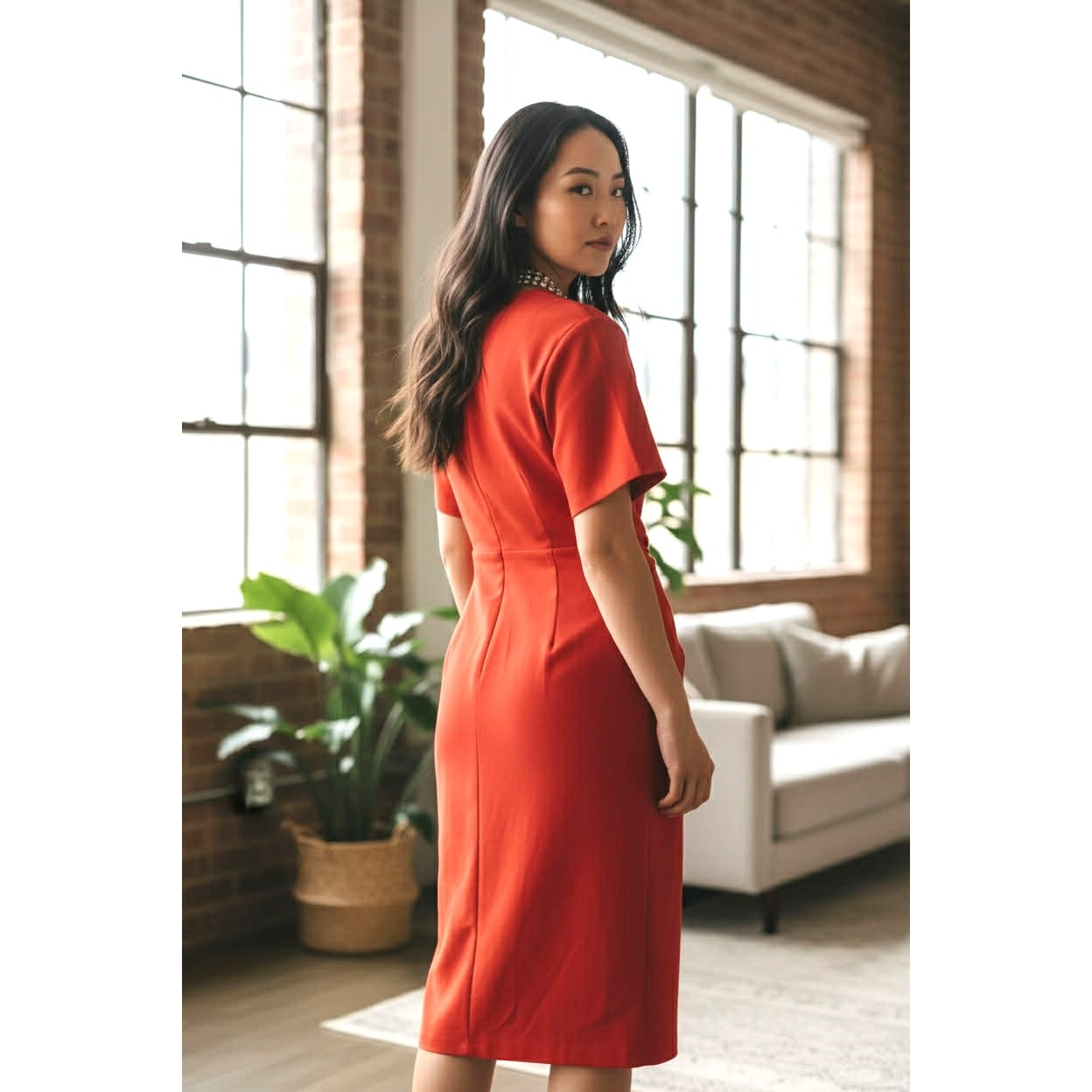 ONLY ONE!!! Böhmé Orange Knot-Front Midi Dress XS – Viscose Linen Blend