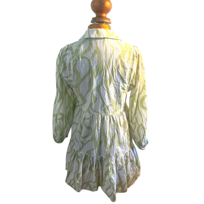 Zara Green White Abstract Print Tiered DressSize M