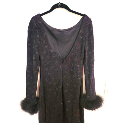 ONLY ONE!!! Vintage Evenings By Allen B Long Black Stretch Sparkle Gown ~ Feather Sleeve Cuffs 4