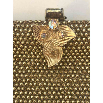 Vintage 1950s Lumured Andree Petite Gold Bead Evening Bag Purse USA Floral Clasp