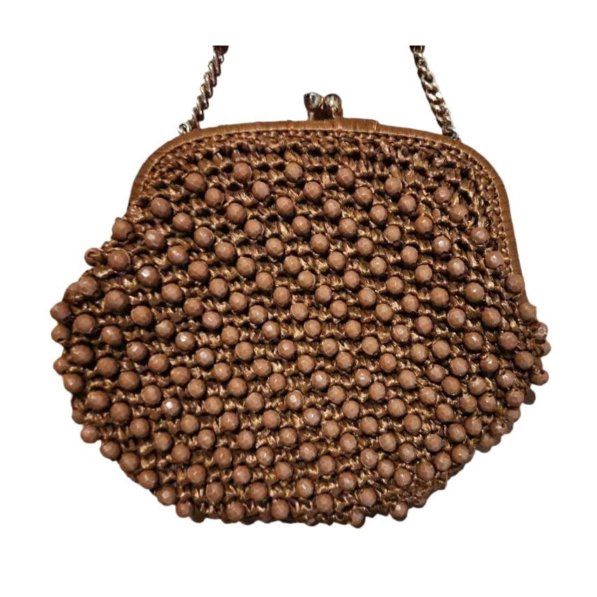 ONLY ONE!!! Vintage 1950s BROADWAY Brown Straw Beaded Handbag Made Japan