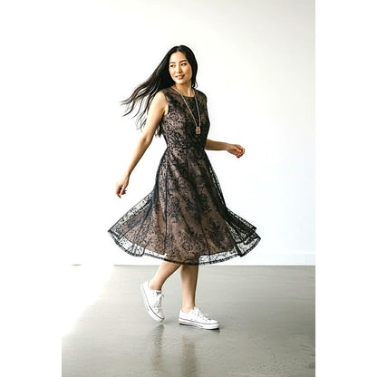 ONLY ONE!!! Vintage 1950s Black Flocked Tulle Cocktail Dress ~ Size S/M