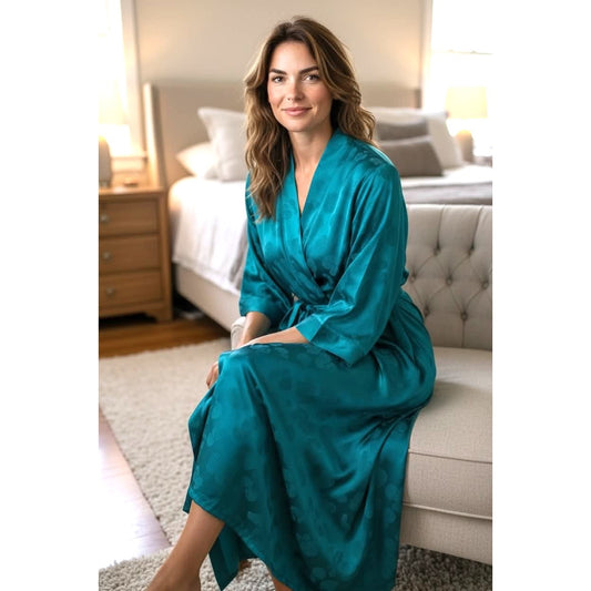 Vintage Galadriel 100% Pure Silk Teal Robe with Belt & Pockets NWT
