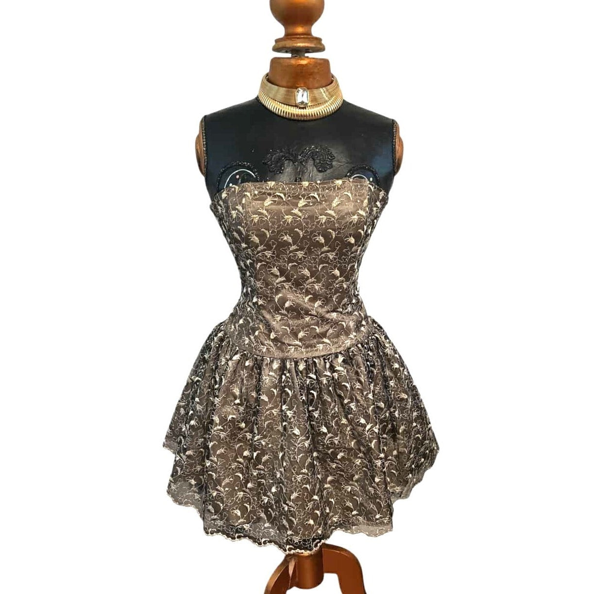 ONLY ONE!!! Vintage Jessica McClintock Gold Strapless Lace Party Dress Size 6P