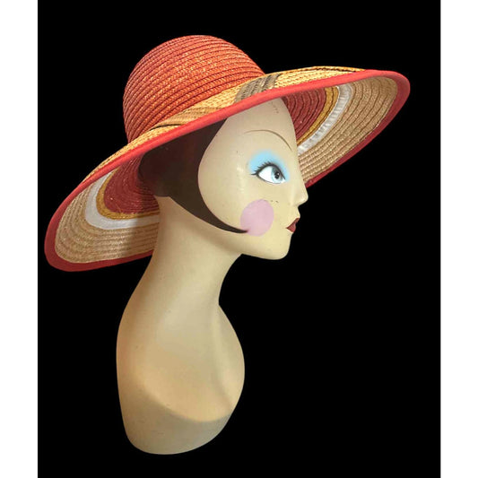Vintage 80s Liz Claiborne Wide-Brim Straw Hat Classic Summer Sun Hat Made Italy!