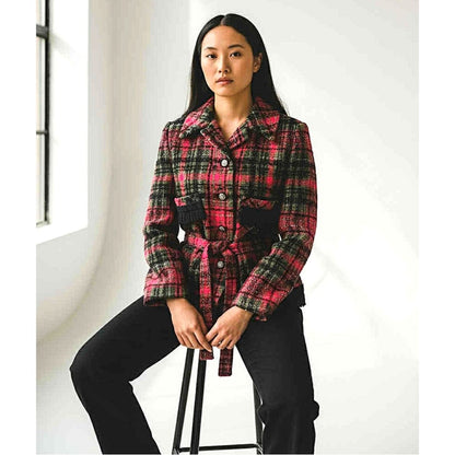 ONLY ONE!!! Vintage Z.C.M.I. Cameo Room 1960s Check Tweed Jacket w/Belt Fringe ~ Size S/M