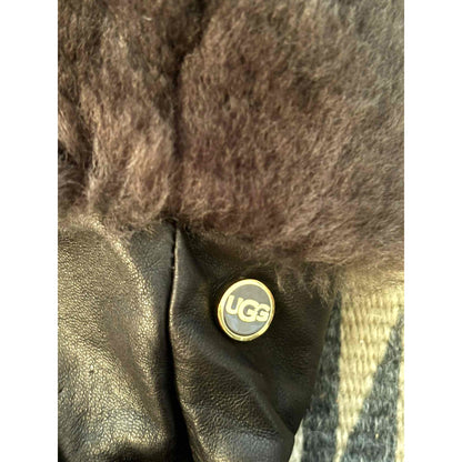 ONLY ONE!!! UGG Women's Leather Genuine Shearling Trim Tech Brown Driving Gloves ~ Size S